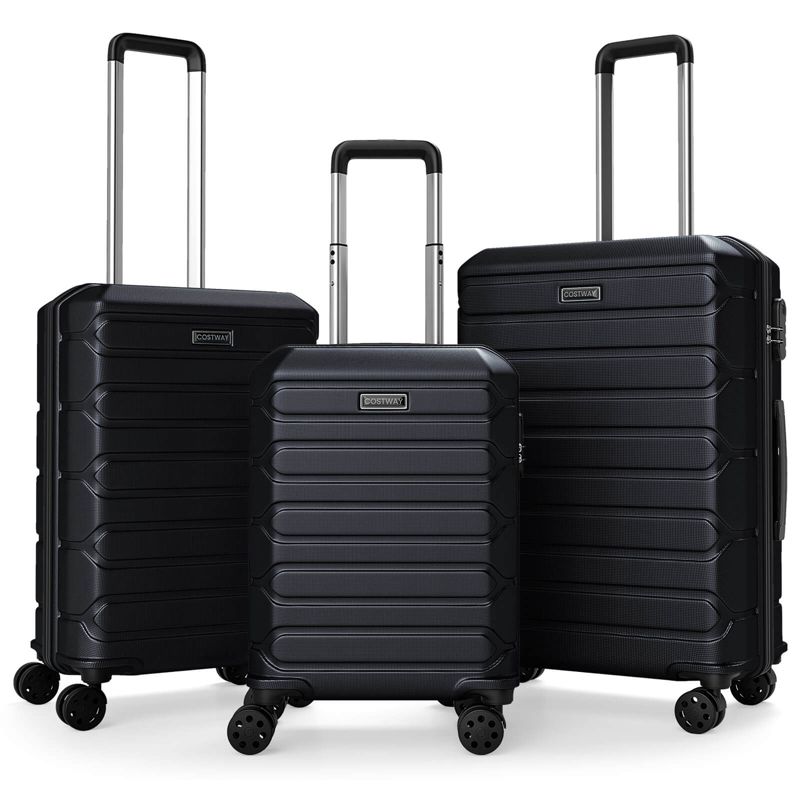 Costway 3-Piece Hardside Luggage Set (20/24/28 Inch) with 8-Spinner Wheels, 3-Digital Lock Black