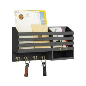 LunaLulinlk Key Holder for Wall Double Mail Organizer Wall Mount with Store Shelf and 4 Sturdy Hooks,Hanging Key Rack Hanger Black - 1 of 4