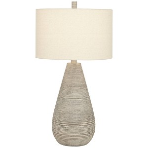 360 Lighting Julio Modern Table Lamp 30" Tall Natural Gray Ceramic Oatmeal Drum Shade for Bedroom Living Room Bedside Nightstand Office Kids House - 1 of 4