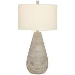 360 Lighting Julio Modern Table Lamp 30" Tall Natural Gray Ceramic Oatmeal Drum Shade for Bedroom Living Room Bedside Nightstand Office Kids House
