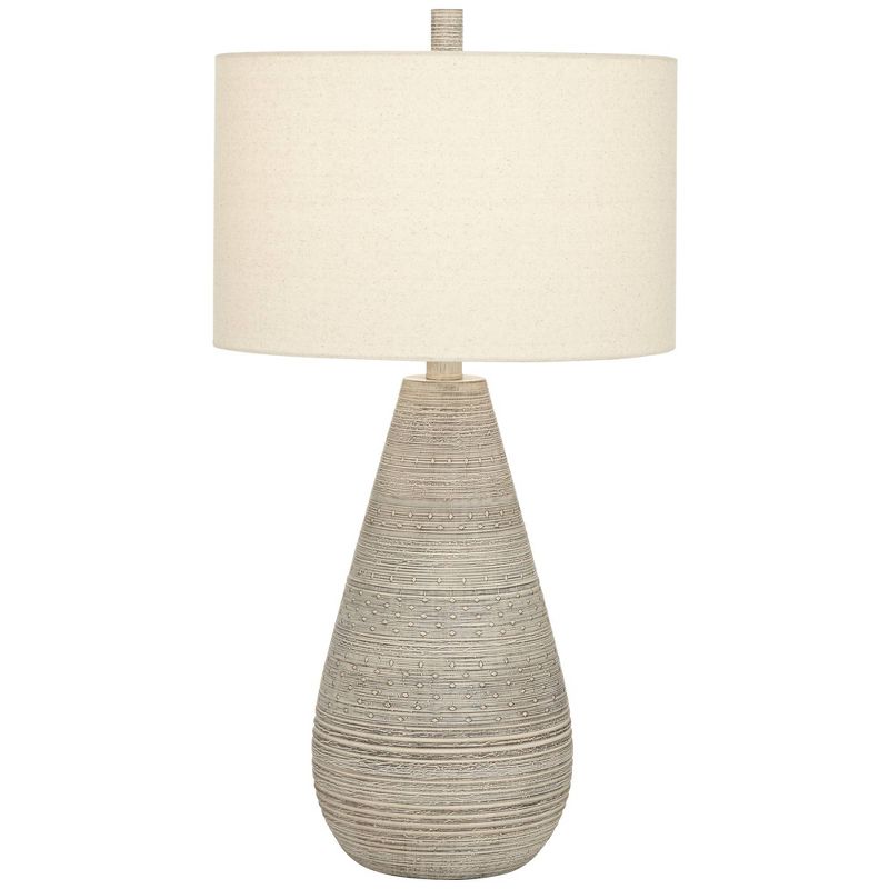 360 Lighting Julio Modern Table Lamp 30" Tall Natural Gray Ceramic Oatmeal Drum Shade for Bedroom Living Room Bedside Nightstand Office Kids House, 1 of 10
