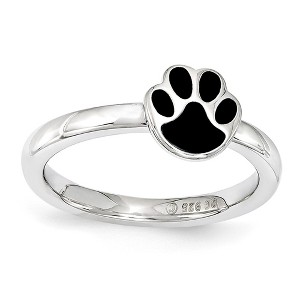 Black Bow Jewelry Sterling Silver Stackable Expressions 7mm Black Enamel Paw Print Ring - 1 of 4