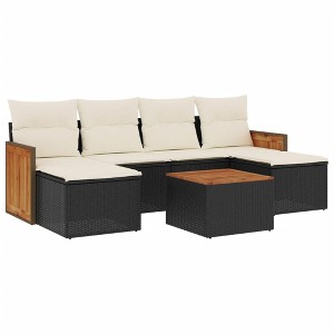 vidaXL 7 Piece Patio Sofa Set with Cushions Black and Cream - With Table - 1 of 4