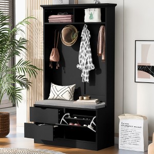 5-in-1 Entryway Bench with Coat Rack and 4 Sturdy Hooks, 40.6'' Wide Hall Tree with Shoe Storage Bench - ModernLuxe - 1 of 4
