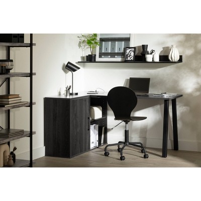 Gray Oak L-Shaped Corner Desk with USB Port and Filing Cabinet