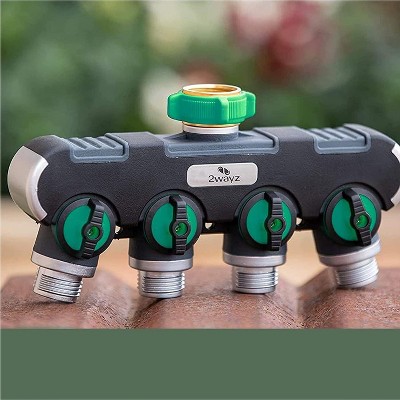 Heavy Duty 4-Way Garden Hose Connector with Rubber Coating