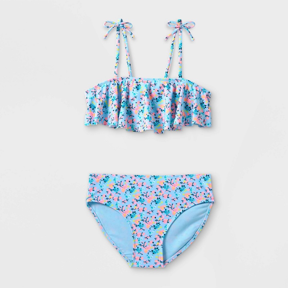 (Size S) Girls' Disty Floral Flounce Bikini Set- art class S, Blue