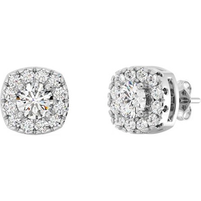Gilded Lab-Grown Diamond Sterling Silver & 14KT Yellow Gold-Plated Silver Stud Earrings for Women, Cushion Halo Shaped, 1/4, 1/2, 1 Carat Total Weight