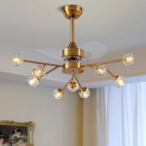 Ludomide 9-Light Vintage Globe Crystal Ceiling Fan With Light And Remote Control, Brass Gold Sputnik Crystal Chandelier Fan - 1 of 4