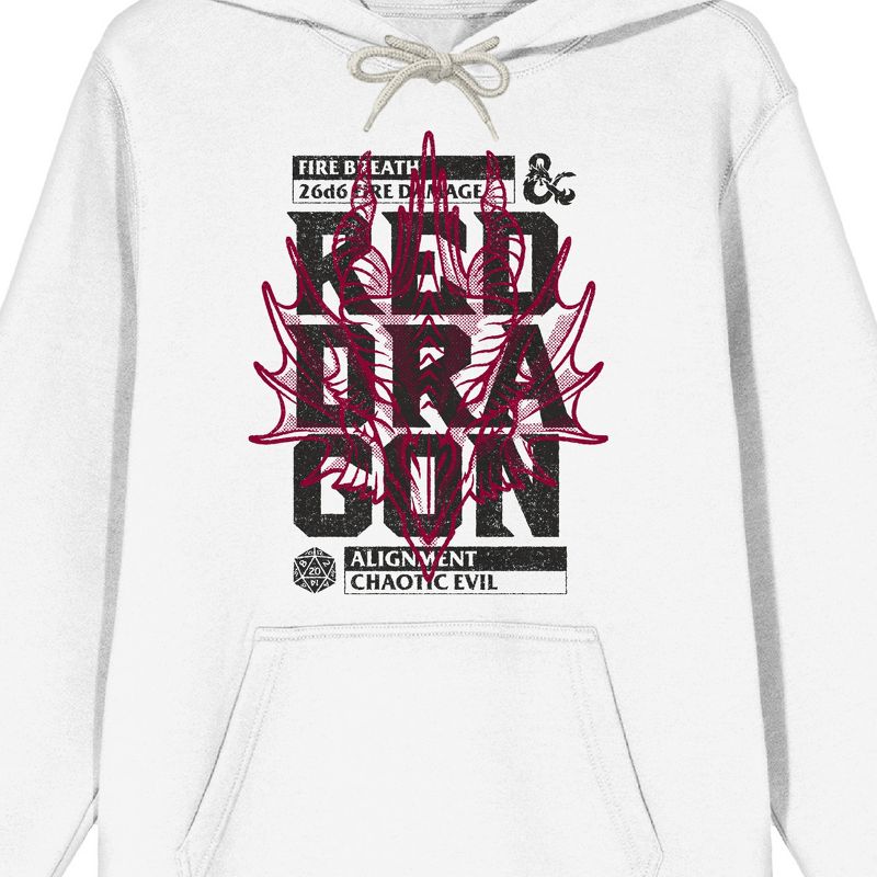 Dungeons & Dragons Red Dragon Head Line Art Long Sleeve White Adult Hooded Sweatshirt, 2 of 4