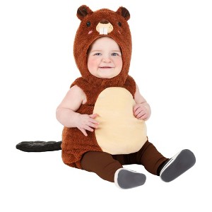 HalloweenCostumes.com Infant Baby Beaver Halloween Costume | Cute Critter Hooded Bubble Suit Outfit with Tail - 1 of 3