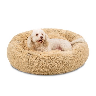 Best Choice Products 36in Dog Bed Self-Warming Plush Shag Fur Donut Calming Pet Bed Cuddler - Brown