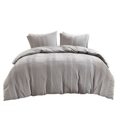 Gracie Mills Caiaphas 3-Piece Solid Lightweight Cotton Waffle Weave Duvet Cover Set - Full/Queen - Grey