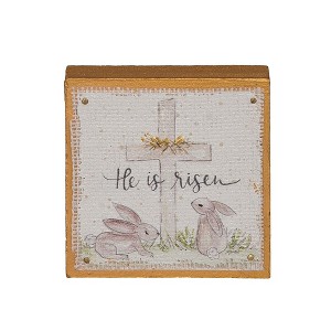 Transpac Wood Fabric Cross 2 Bunnies Handpainted Home Decorations Easter - 1 of 1