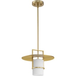 Progress Lighting Mystic 1-Light Pendant, Steel, Brushed Bronze, Etched White Glass Shade - 1 of 4