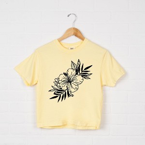 Simply Sage Market Women's Hibiscus Spray Short Sleeve Relaxed Fit Cropped Tee - 1 of 2