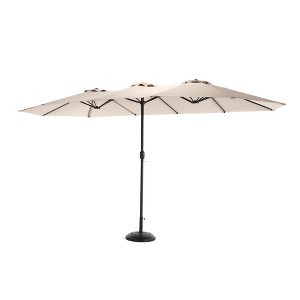 Okak 14.8 Ft Outdoor Patio Umbrella with 12 Sturdy Ribs Double Sided Beach Umbrella with Push Button and Crank for Pool Deck Garden - 1 of 4