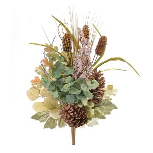 Foliage Berry Cone Bush Set of 2 – 23H Polyester Green Brown – Seasonal Fall Accent – By Melrose - 1 of 3