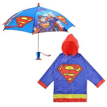 Superman Boy's Umbrella and Raincoat Set, Toddlers Ages 2-3