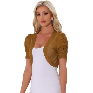 INSPIRE CHIC Women's Casual Short Sleeve Mesh Sheer Open Front Cropped Cardigan Shrug - 1 of 4
