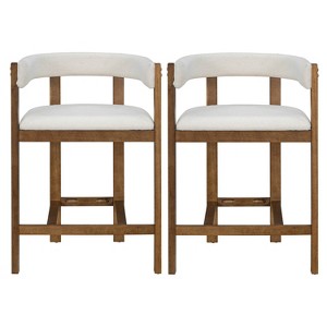 Christopher Knight Home Set of 2 Adrian Rubberwood Upholstered Open Back Counter Height Barstools Beige/Walnut - 1 of 4