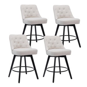 Set of 4 Linen Beige Bar Stools-26" Counter Height Swivel Stools with Backrest & Wood Legs for Kitchen Island & Home Bar(Modern Upholstered Design) - 1 of 4