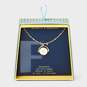 14K Gold Dipped Crystal and Mother of Pearl Circle Spinner Initial Necklace - A New Day™ - 1 of 4