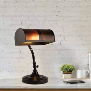 Bankers Lamp with Amber Mica Shade (Includes LED Light Bulb): Adjustable, for Desks & Pianos - 1 of 4