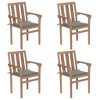 vidaXL Stackable Teak Wood Patio Chairs-Set of 4 with Gray Cushions-Garden/Office/Cafe Outdoor Seating - 2 of 4