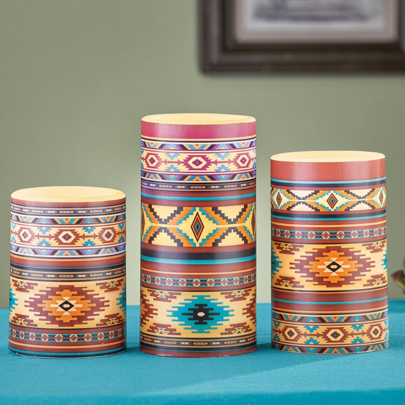 Collections Etc Southwest Aztec Design LED Lighted Candles - Set of 3 3 X 3 X 6, 2 of 3
