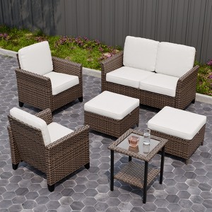 EAGLE PEAK Ocean Vista 6 piece Patio Variated Brown Wicker Conversation Set Dining Chairs, Loveseat - 1 of 4
