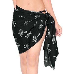 LA LEELA Womens Halloween Beachwear Pareo Caribbean Skull Pirate Casual Swimsuit Swim Cover Up Sarong Coverups Mini Skirt Beach Wraps One Size Black, - 1 of 4