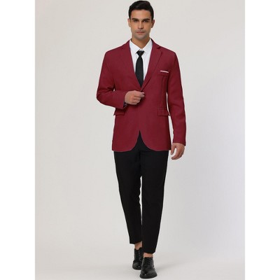Lars Amadeus Men's Dress Slim Fit Blazer Single Breasted One Button Suit Sports Coat Small Burgundy — фото 3