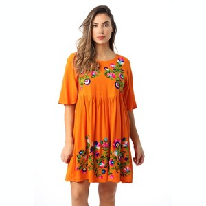 Riviera Sun Rayon Crepe Short Dress with Multicolored Embroidery 21824-BLK-M (Orange, Large) - 1 of 4