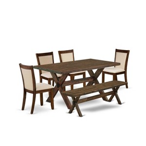 HomeStock 6-Piece Rectangle Distressed Jacobean Finish Solid Wood Top Dining Table with 1-Bench, 4-Chairs - 1 of 4