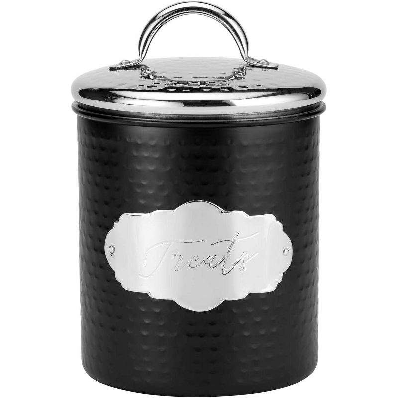 Amici Pet Cavalier Small Metal Canister Treats Jar, 40 oz. , Black w/ Silver Lid, 1 of 6