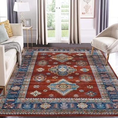 Washable Rug Vintage Rug Non Slip Indoor Floor Carpet Boho Accent Area Rug for Living Room Bedroom Kitchen