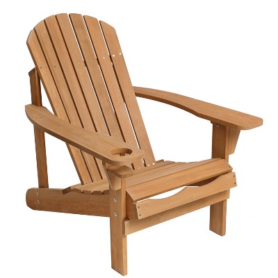 LuxenHome Adirondack Outdoor Wood Chair with Cup Holder Brown