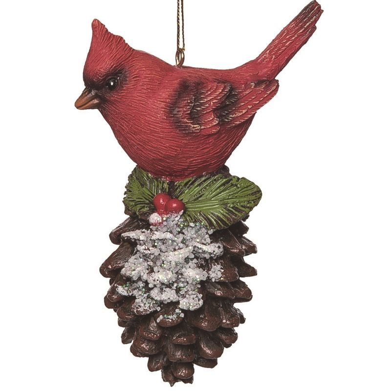 Transpac Christmas Holiday Red Polyresin Bright Cardinal Birds on Pinecones Ornament Set of 3, 4.50H inch, 4 of 5