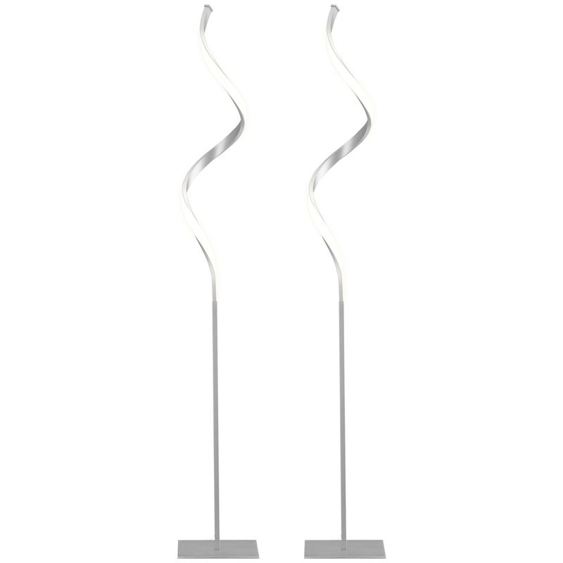 HOMCOM Modern Spiral Floor Lamp, LED Standing Lamp Warm White with Square Base and Foot Switch for Living Room, Bedroom, Set of 2, Silver, 4 of 7
