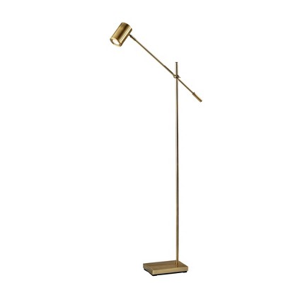 Adesso Collette LED Floor Lamp Antique Brass: Adjustable Boom Arm, Touch Dimmer, ETL Listed