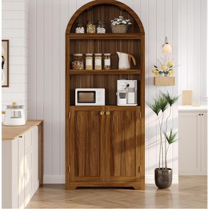 72 Inch High Arched Pantry with Doors, 5 Tier Kitchen Pantry with Adjustable Shelves and Gold Handles, Wood Dining Room Storage Cabinet - 1 of 4