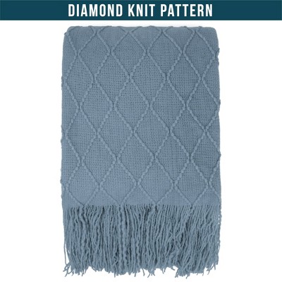 Twin Dusty Blue Knitted Fleece Reversible Throw Blanket