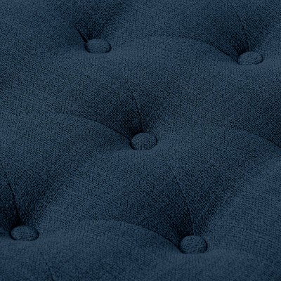 Navy Blue Tufted Fabric Storage Ottoman with Nailhead Trim