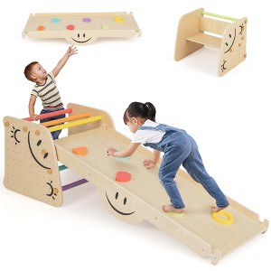 Costway Wooden Climbing Toy Triangle Climber Set of 2 with Seesaw Dual-sided Ramp Indoor Colorful - 1 of 4