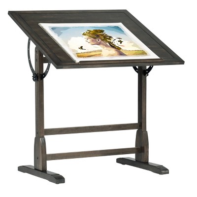 Turn-of-the-Century Distressed Black Solid Wood Adjustable Drafting Table