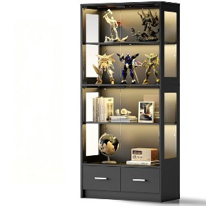 Skyzoo 5-Tier Glass Display Cabinet with LED Lights & Adjustable Shelves & 2 Drawers, Curio Cabinet for Home & Office - 1 of 4