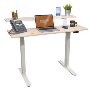 Stand Up Desk Store Programmable Electric Two-Tier Compact Standing Desk (White Frame/Birch Desktop, 48 Wide) - 1 of 4