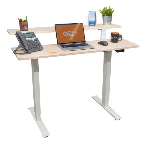 Stand Up Desk Store Programmable Electric Two-Tier Compact Standing Desk (White Frame/Birch Desktop, 48 Wide) - image 1 of 4