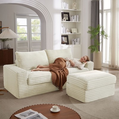 Luxurious Corduroy Sectional Sofa: L-Shaped Couch with Movable Ottoman, Oversized Comfort for All Spaces